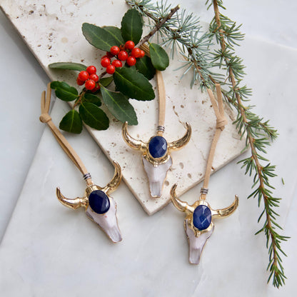 Lapis Cattle Skull Christmas Ornament