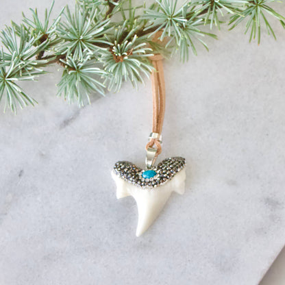 Pave Crystal and Turquoise Shark Tooth Christmas Ornament