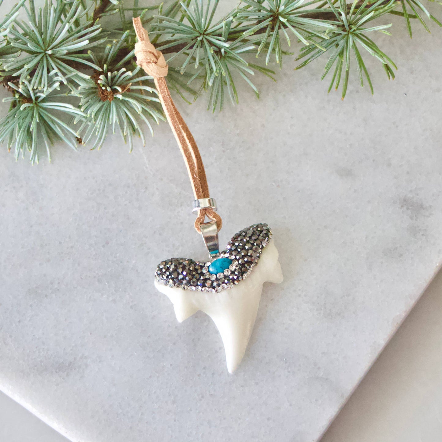 Pave Crystal and Turquoise Shark Tooth Christmas Ornament