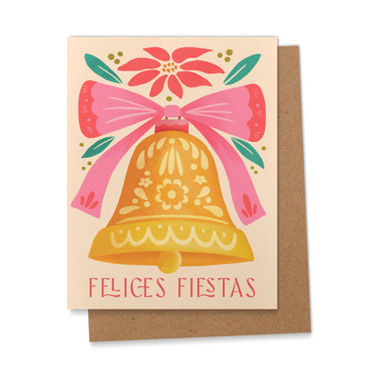 Felices Fiestas Jingle Bell Spanish Holiday Greeting Card