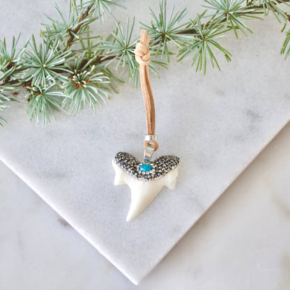 Pave Crystal and Turquoise Shark Tooth Christmas Ornament