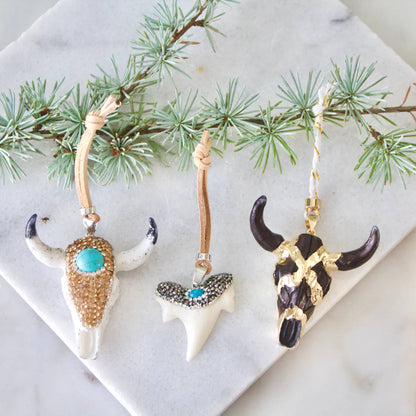 Pave Crystal and Turquoise Shark Tooth Christmas Ornament