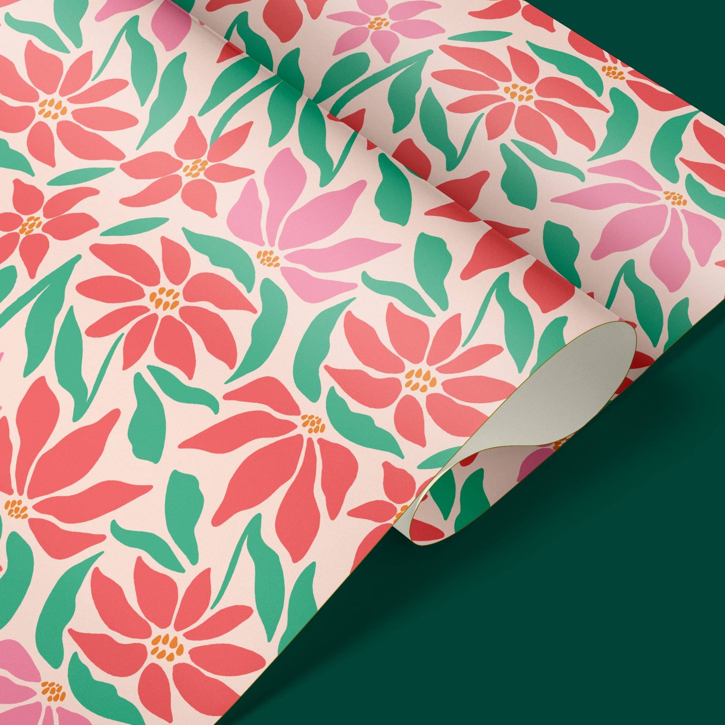 Poinsettias Spanish Holiday Gift Wrapping Paper Roll