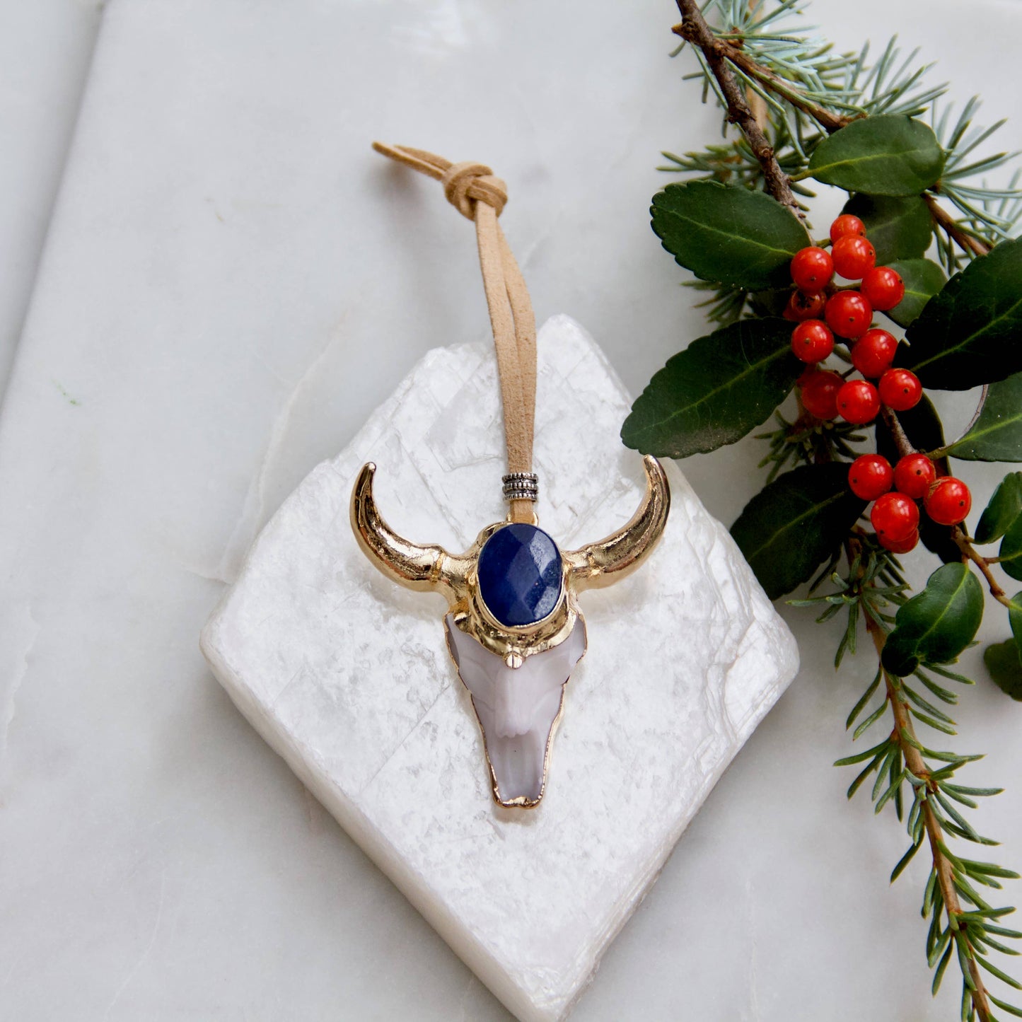 Lapis Cattle Skull Christmas Ornament