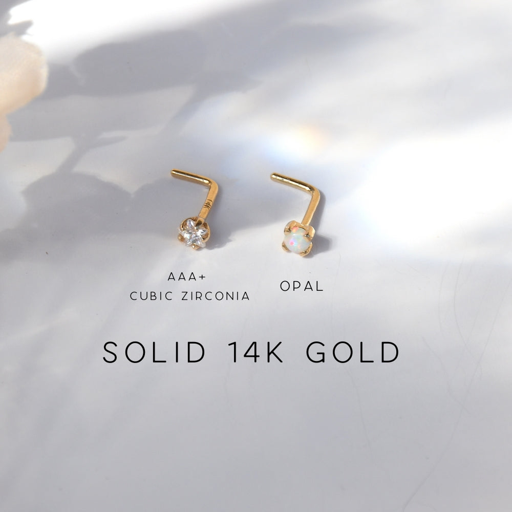 Dainty L Studs - Solid 14k Gold