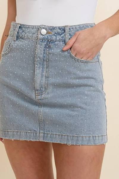 Louisa Rhinestone Denim Skirt